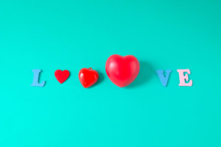 I Love You Concept Banner. Letters on color background with Red heart .の写真素材