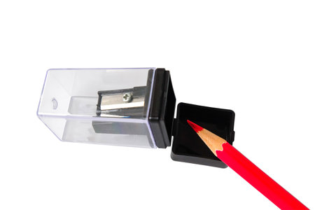 Pencil and sharpener isolated on White Background.の写真素材