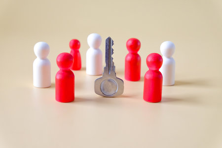 Wooden figure standing circle around the key.