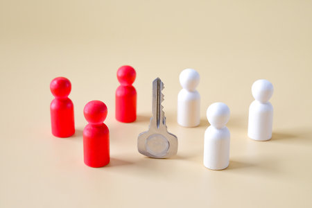Wooden figure standing circle around the key.