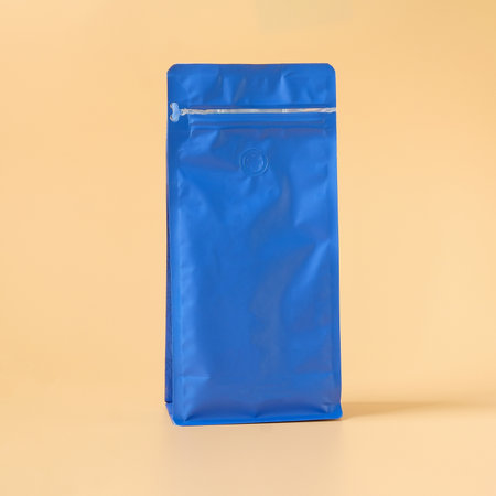 Blue Zip packaging bag for coffee beans or aroma of a product.