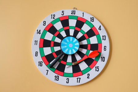Dart board game with magnifying, Leader concept.の写真素材
