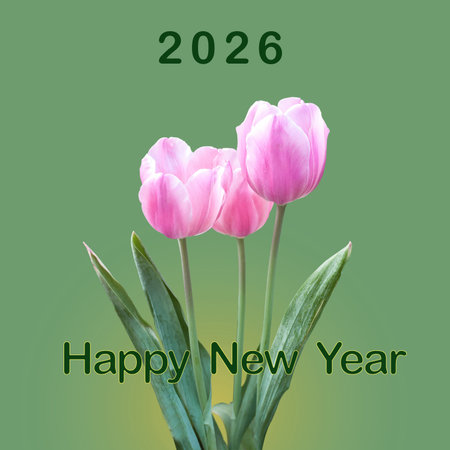 2026 happy new Year text on flowers background.