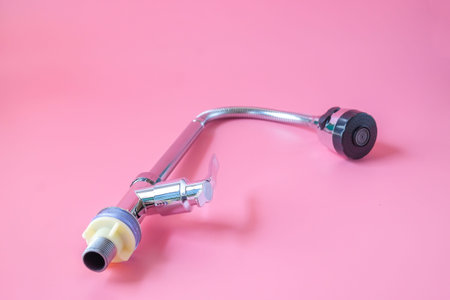 Faucet for washbasin, kitchen, bathroom, shower.Water faucet on background.