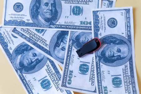 Thumb drive on bank note,security concept.