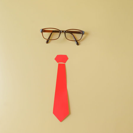 Eyeglasses with necktie, greeting and invitation card idea.の写真素材