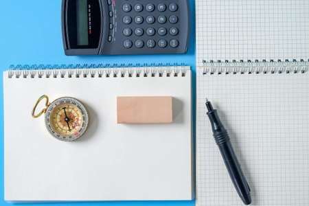 White spiral notebook on background, top view.