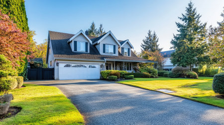 A charming suburban home with a large driveway and space for copy aboveの素材