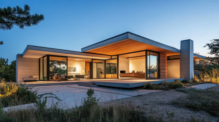 A contemporary house with a minimalist design and open space for textの素材