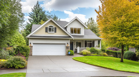 A charming suburban home with a large driveway and space for copy aboveの素材
