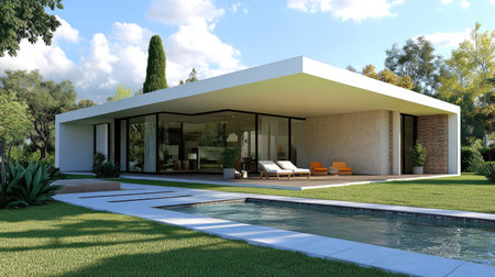 A contemporary house with a minimalist design and open space for textの素材