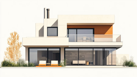 A contemporary house with a rooftop terrace and space for branding or textの素材