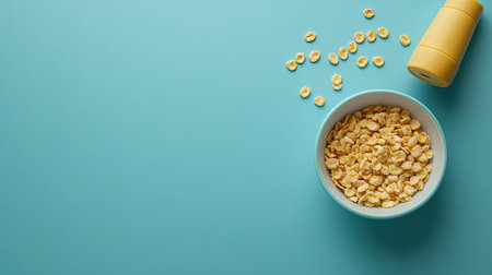 A bowl of baby cereal with a bottle, with ample room for copyの素材