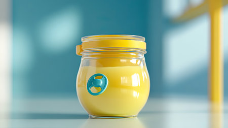 A baby food jar with a pacifier, ample room for brandingの素材