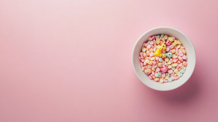 A bowl of baby cereal with a small toy, space for copy besideの素材