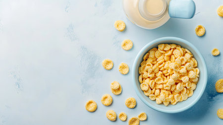 Baby cereal in a bowl with a bottle, space for copy besideの素材