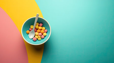 Baby cereal in a bowl with a spoon, ample room for brandingの素材