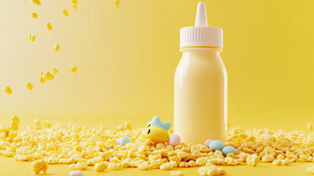 Baby cereal with a bottle and small toy, ample room for brandingの素材