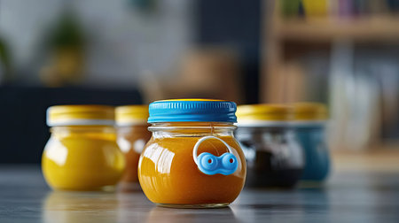 Baby food jars with a pacifier, with room for brandingの素材
