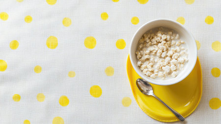 Baby cereal with a spoon and bib, ample room for copyの素材