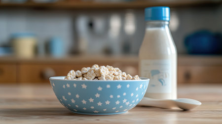 Baby cereal in a bowl with a bottle, with ample room for brandingの素材