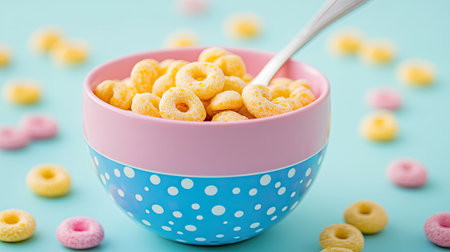 Baby cereal in a bowl with a spoon, ample room for brandingの素材