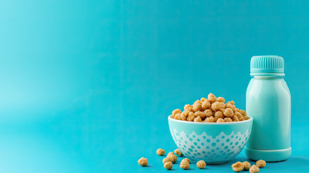 Baby cereal in a bowl with a bottle, space for copy besideの素材