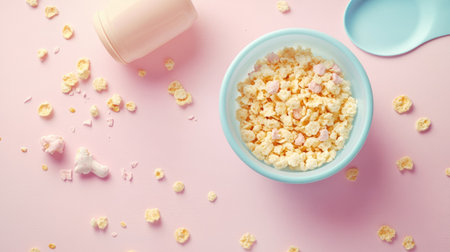 Baby cereal with a bottle and bib, ample room for brandingの素材