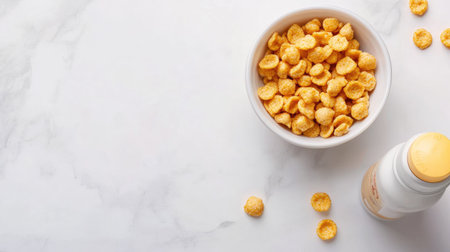 Baby cereal in a bowl with a bottle, space for copy besideの素材