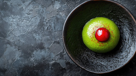 Top view of a Japanese matcha dessert with red bean paste. Room for text.の素材