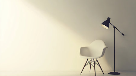 Chair and lamp in a minimalist setting, with plenty of space for copy.の素材