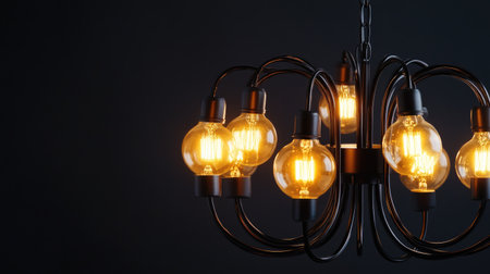 Elegant chandelier with multiple glowing bulbs, with blank space for text.の素材