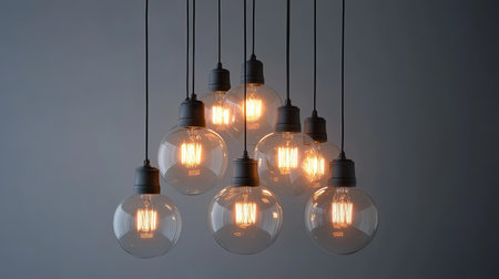Elegant light fixture with exposed bulbs, with ample room for text.の素材