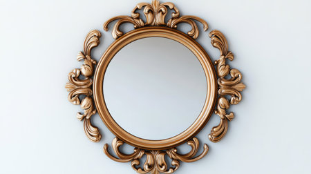 Wall mirror with a decorative frame, ample room for text on the surrounding wall.の素材