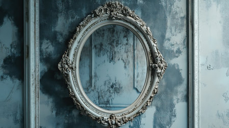 Wall mirror with a decorative frame, with plenty of room for copy on the surrounding wall.の素材