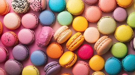 A colorful array of macarons with space for branding or textの素材