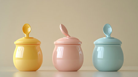Baby food jars with a spoon and pacifier, ample room for brandingの素材