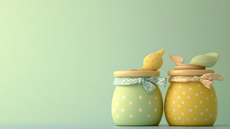 Baby food jars with a spoon and pacifier, ample room for brandingの素材
