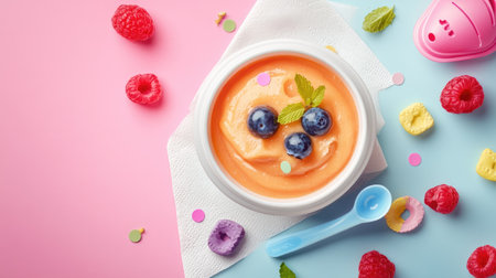 Baby food with a pacifier and napkin, with room for brandingの素材