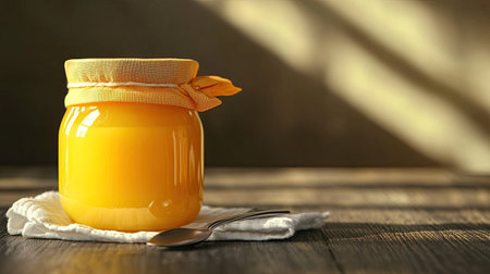 Jar of baby food with a spoon and napkin, with room for brandingの素材