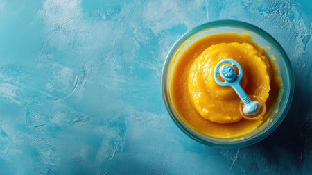 Baby puree in a bowl with a pacifier, with room for brandingの素材