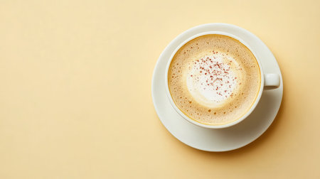 Top view of a cappuccino with a creamy foam, free space for text or brandingの素材