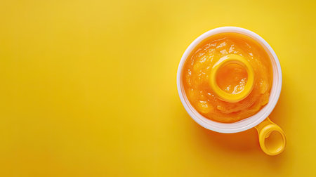 Top view of baby puree with a pacifier, ample space for textの素材