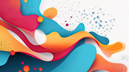 Abstract background with fluid shapes and vibrant colors. Ample copy space on the right side."の素材