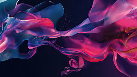 Abstract background with fluid shapes and dynamic motion. Ample copy space on the right side."の素材