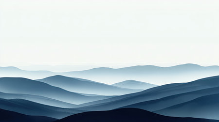 A peaceful mountain landscape with rolling hills and a distant horizon. The scene is perfect for adding text, with clear copy space."の素材