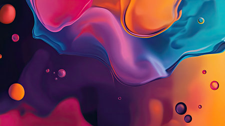 Abstract background with fluid shapes and vibrant colors. Ample copy space on the right side."の素材