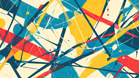 Abstract pattern with interconnected lines and bright colors. Ample copy space on the top."の素材