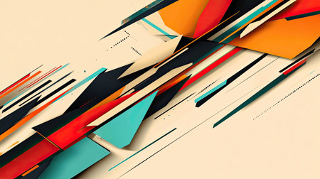Abstract design with sharp lines and bold colors. Ample copy space on the top left."の素材