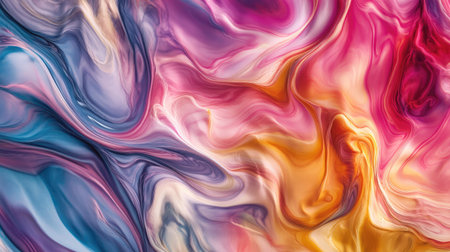 Abstract fluid art with vibrant, swirling colors. Ample copy space in the upper left corner."の素材